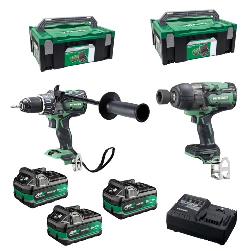 Pack Hikoki 36 V - Taladro Percutor + Llave Impacto 1.050Nm + 3 Baterías y Cargador