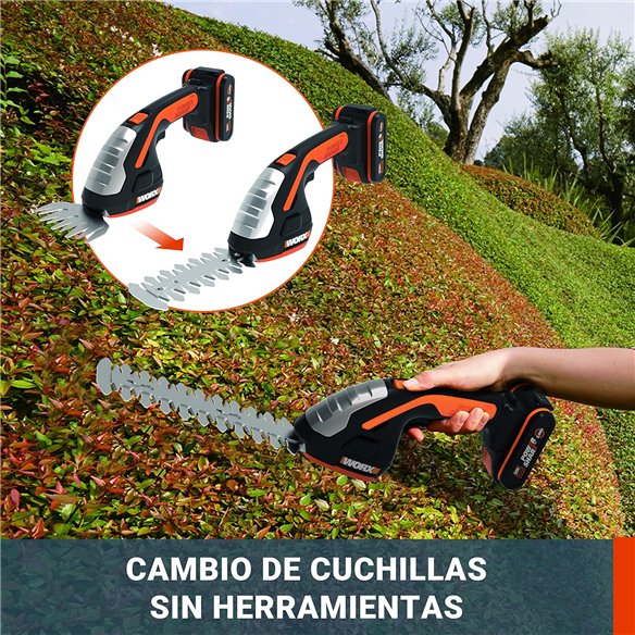 Cortasetos de mano 20V Máx. Worx | PowerShare | WG801E.91 | No incluye batería ni cargador | Multifunción , tijera de césped, Az