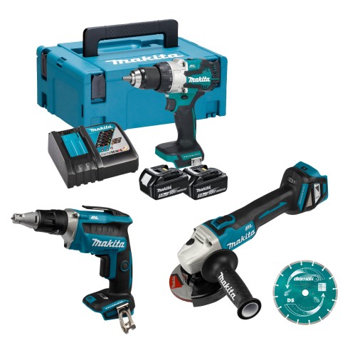 Combo Makita 18 V - Taladro + Amoladora + Atornillador + Disco Diamante