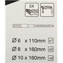 Juego de 5 brocas SDS-PLUS Makita B-54704 - 6, 8 y 10 mm