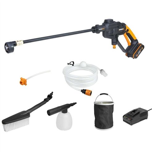 WORX Hidrolimpiadora a batería Hydroshot 20V Worx, PowerShare, WG620E.2, 1 batería 2Ah, portátil, accesorios, Color Negro y Nara