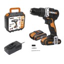 Taladro Percutor a batería 20V Máx Worx | WX352 | Motor sin escobillas | Power Share | 2 baterías de 2Ah | Cargador y maletín |