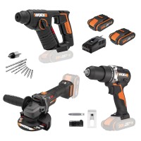 Pack Worx Taladro Percutor + Martillo, Taladro, Atornillador + Amoladora