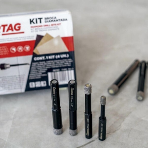 Kit de 4 Brocas de Diamante Cortag | 6 mm, 8 mm, 10 mm y 12 mm | Uso en Seco | para taladro Kit de 4 Brocas de Diamante Cortag | 6 mm, 8 mm, 10 mm y 12 mm | Uso en Seco | para taladro