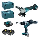 Kit combinado Makita DLX2413TJ - Taladro sin escobillas y miniamoladora - 2 baterías 5Ah y maletín