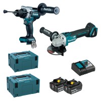 Kit combinado Makita DLX2413TJ - Taladro sin escobillas y miniamoladora - 2 baterías 5Ah y maletín 2
