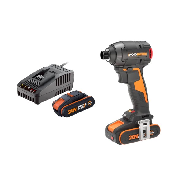 Worx WX265 Nitro – Atornillador de impacto 20V, motor sin escobillas, 200 Nm, con 2 baterías 2,0Ah y cargador