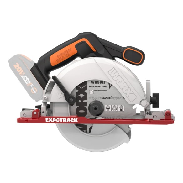 Worx WX530.9 – Sierra circular 20V PowerShare XL, motor sin escobillas, exactrack, solo herramienta