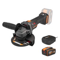 Worx WX814 – Amoladora angular inalámbrica 20V PowerShare 125 mm, incluye batería 4,0 Ah y cargador 2