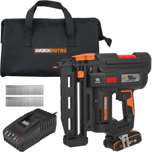 Clavadora a batería Worx WX841 Nitro - Hasta 64 mm en madera | Con Batería 20V 2,0Ah y Cargador
