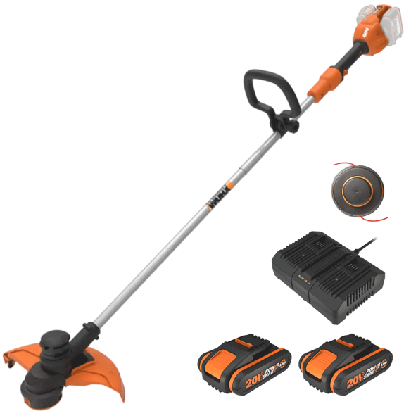 Worx WG183E – Cortabordes a batería 40V (2x20V), doble cabezal, incluye 2 baterías 2,0Ah y cargador doble