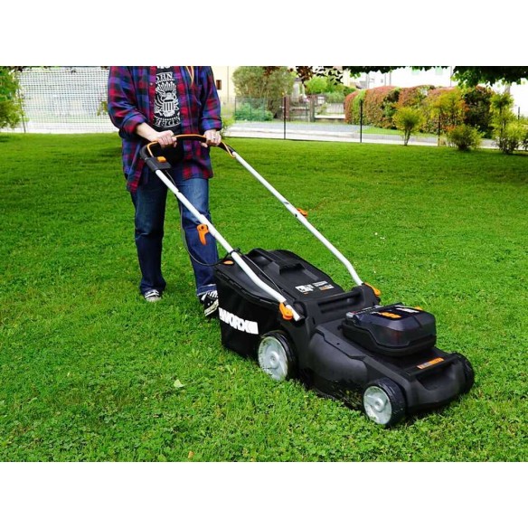 Worx WG737E – Cortacésped a batería 40V Nitro, 37 cm, motor sin escobillas, incluye 2 baterías y cargador