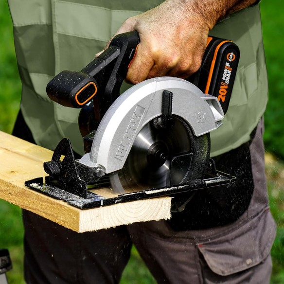 Worx WX526.9 – Sierra circular a batería 20V, disco 165 mm, 55 mm corte, 0–50° bisel, solo herramienta