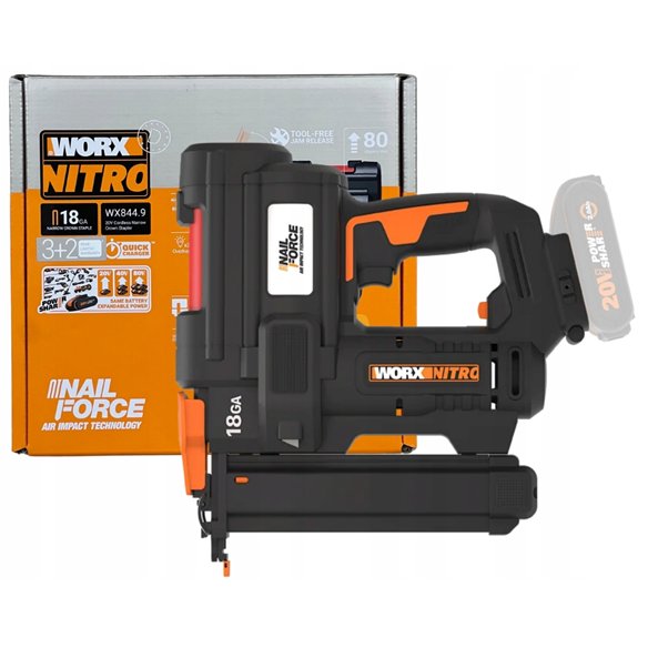 Grapadora a Batería Worx WX844.9 | corona estrecha 18GA | Hasta 40 mm | 80 grapas/min | PowerShare 20V | solo herramienta