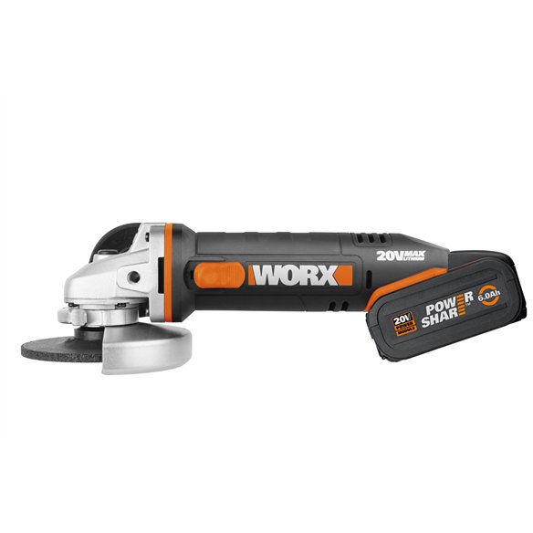 Amoladora Radial a Batería WORX WX800.2 | 115 mm | 20V | con 2 Baterías 2,0 Ah + Cargador