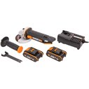 Amoladora Radial a Batería WORX WX800.2 | 115 mm | 20V | con 2 Baterías 2,0 Ah + Cargador