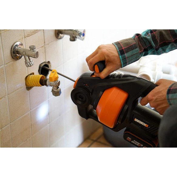 Desatascador de desagües inalámbrico WORX WX891.9 | 20V | 7,6 m | 19–76 mm | 560 RPM | solo herramienta
