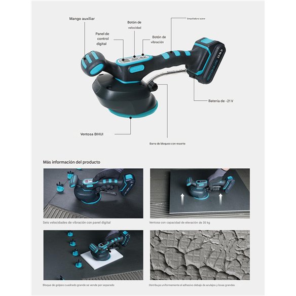 Ventosa Vibradora Niveladora Pavimento BIHUI LFTBA con 1 Batería 21V - 2Ah