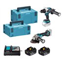Kit Combo Makita DLX2552TJ 18V | Taladro Combinado DHP492 | Miniamoladora DGA504 125 mm | 2 Baterías 5,0 Ah | Cargador y Makpac