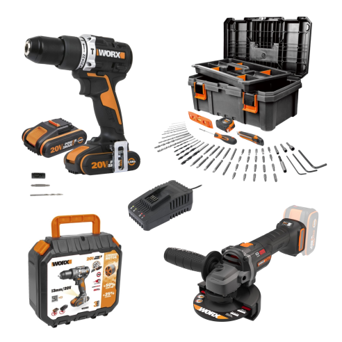 Pack Worx Taladro + Amoladora 115 mm 20V
