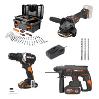 Pack Worx Taladro + Amoladora 115 + Martillo percutor 20V
