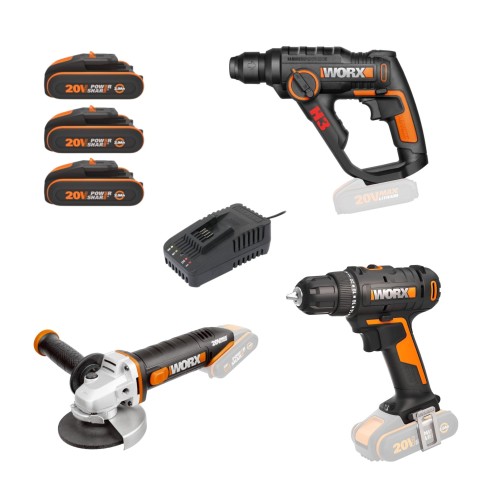 Pack Worx Amoladora + Taladro atornillador + Martillo