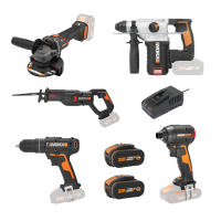 Pack Worx 20V Amoladora + Taladro Percutor + Martillo + Atornillador impacto + Serra sable
