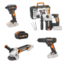 Pack Worx 20V Amoladora + Taladro + Martillo Combinado + Atornillador