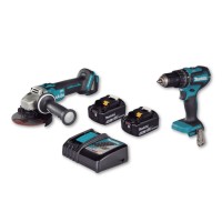 Kit Combo LXT 18V Makita DLX2334T | Amoladora 125 mm DGA504 | Taladro Combinado DHP485 | 2x BL1850B 5,0 Ah + DC18RC 2
