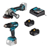 Kit Combo Amoladora + Taladro Makita 18V Brushless | DLX2334T | 2x 5,0Ah + DC18RC