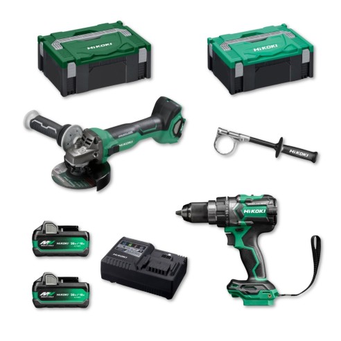Pack Hikoki 18 V - Taladro Percutor + Amoladora + 2 Baterías y Cargador