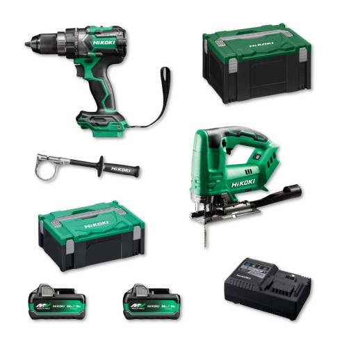 Pack Hikoki 18 V - Taladro Percutor + Sierra Calar + 2 Baterías y Cargador