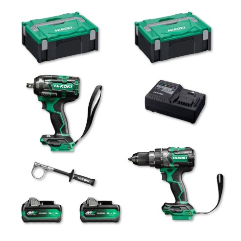 Pack Hikoki 18 V - Taladro Percutor + LLave Impacto + 2 Baterías y Cargador
