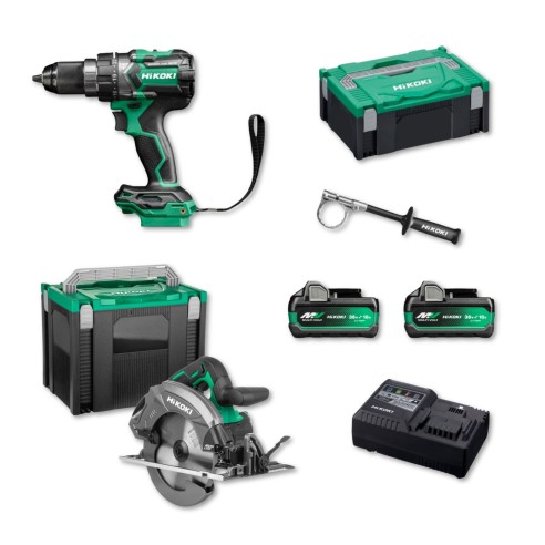 Pack Hikoki 18 V - Taladro Percutor + Sierra Circular + 2 Baterías y Cargador