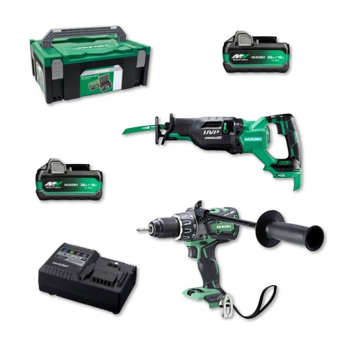 Pack Hikoki 36 V - Taladro Percutor + Sierra Sable + 2 Baterías y Cargador