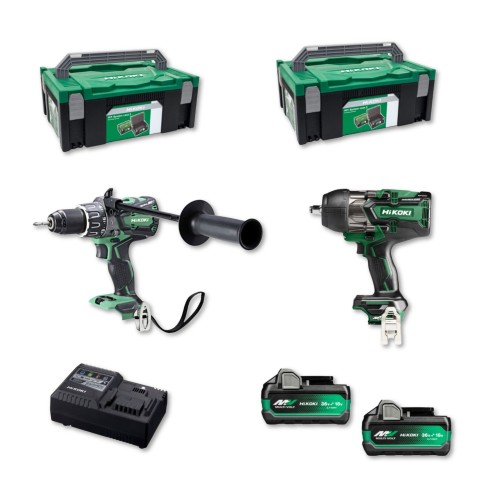 Pack Hikoki 36 V - Taladro Percutor + Llave Impacto 1.100Nm + 2 Baterías y Cargador