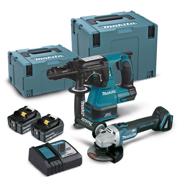 Kit Combo 2 Máquinas Makita 18V Brushless | DLX2125TJ1 | 2x 5,0Ah + DC18RC + Makpac 3+4