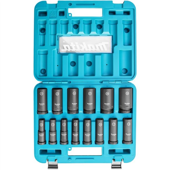 Juego de Vasos de Impacto Largos Makita E-16586 | 14 Piezas 1/2" CR-MO Impact Black