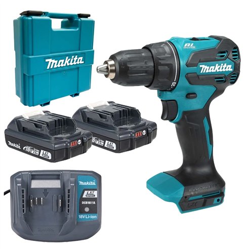 Taladro Atornillador Makita DDF490WVE | 18V Brushless 65 Nm + 2x 2,0Ah + DCB18WA + Maletín PVC