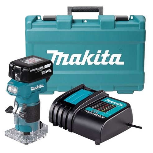 Fresadora Makita DRT52SF | 18V Brushless 6 mm + 3,0Ah + DC18SD + Maletín PVC