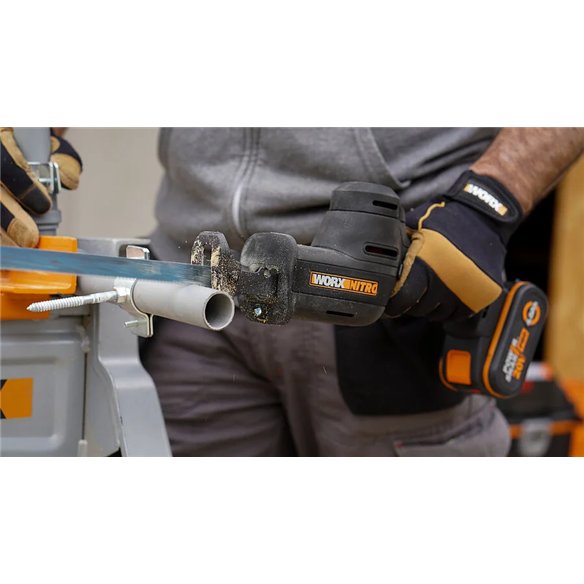 Worx WX501.9 – Mini sierra sable a batería 20V PowerShare, inserción universal, solo herramienta