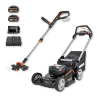 Pack Cortacésped con Tracción y Cortabordes Worx 40V 2x20V | WG749E + WG183E.9 | 2 Baterías 4,0 Ah + Cargador Doble