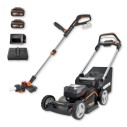 Pack Cortacésped con Tracción y Cortabordes Worx 40V 2x20V | WG749E + WG183E.9 | 2 Baterías 4,0 Ah + Cargador Doble