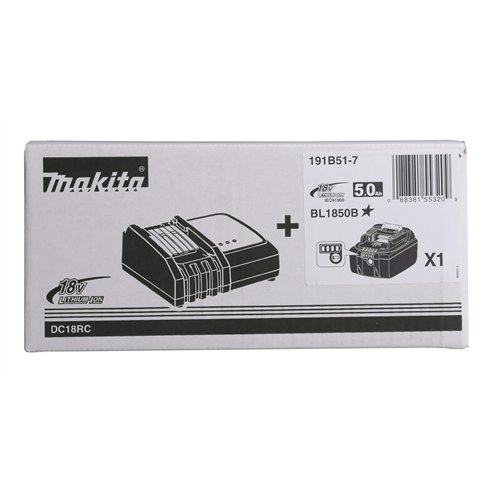 Kit Batería y Cargador Makita 191B51-7 | LXT 18V | BL1850B 5,0Ah + DC18RC