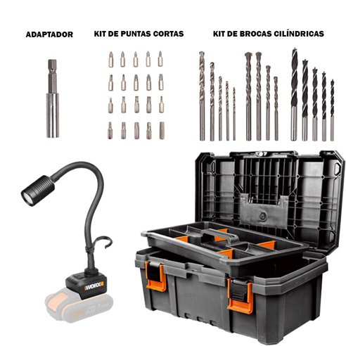 Taladro Atornillador Worx WX977 20V | 30 Nm | Linterna Flexible | 2 Baterías