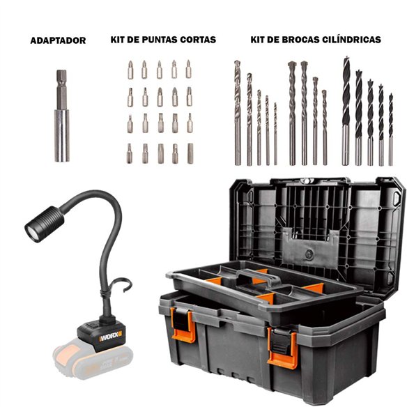 Taladro Atornillador Worx WX977 20V | 30 Nm | Linterna Flexible | 2 Baterías