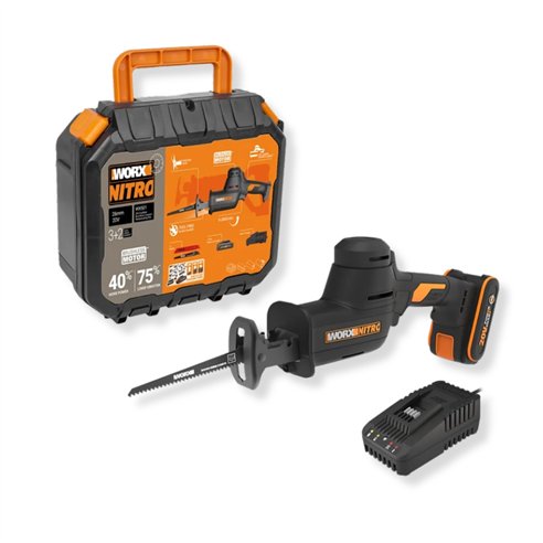 WORX WX501 Sierra Sable NITRO Brushless 20V 26 mm con Batería 2,0 Ah y Maletín