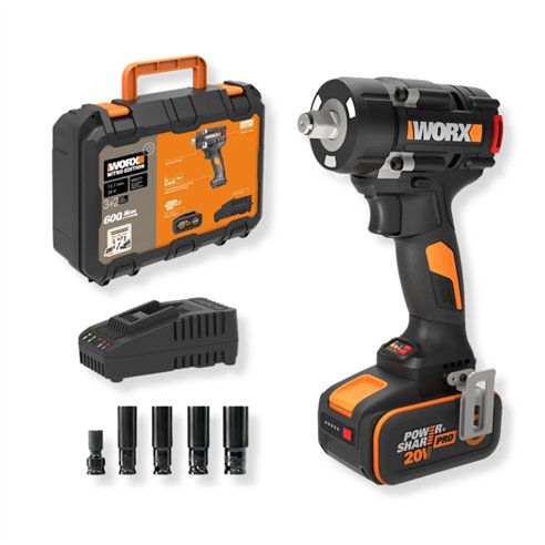 WORX WX273 Llave de impacto a batería 20V, 600 Nm, Brushless, con batería 4,0 Ah