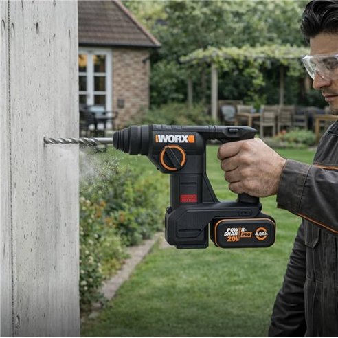 WORX WX387.9 Martillo rotativo a batería 20V SDS-Plus, 2,0 J, Brushless, sin batería ni cargador