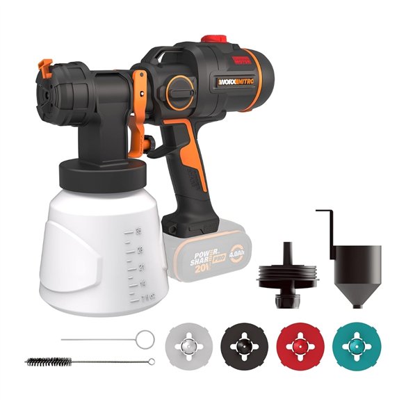 WORX WX020.9 Pulverizador de pintura a batería 20V, 20 kPa, sin batería ni cargador